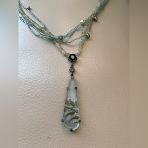 Vintage new semi precious stones pearls designer tiered necklace sterling silver